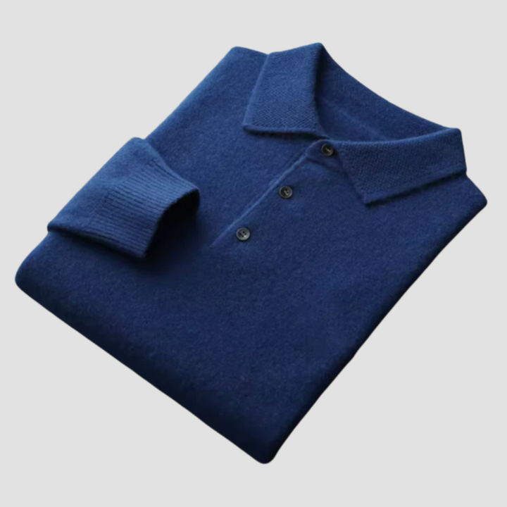 Men's Merino Wool Long Sleeve Polo Knit Sweater