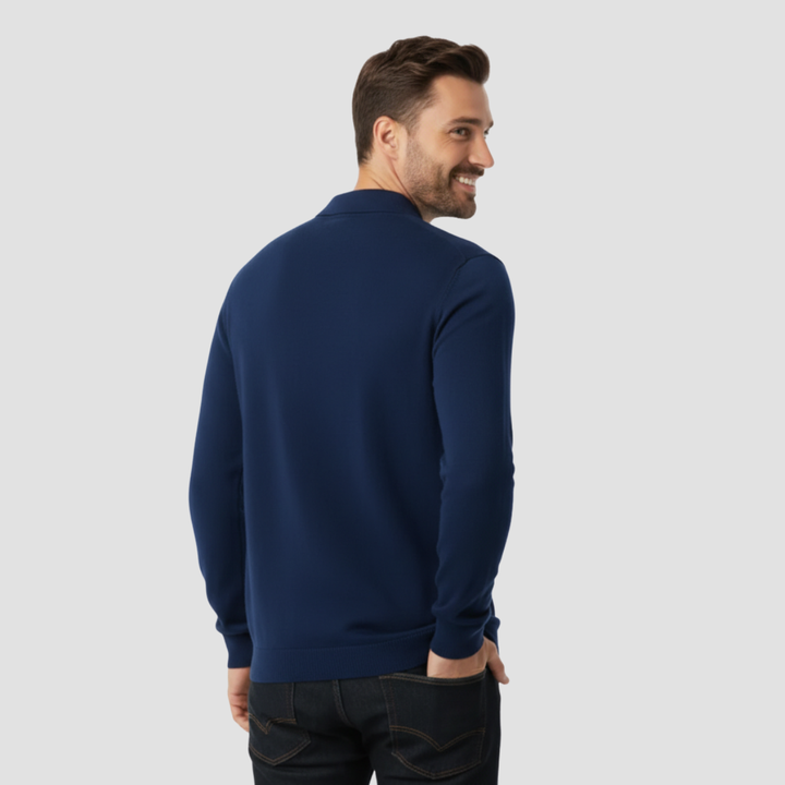 Men's Merino Wool Long Sleeve Polo Knit Sweater