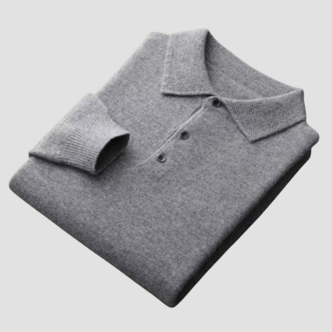 Men's Merino Wool Long Sleeve Polo Knit Sweater
