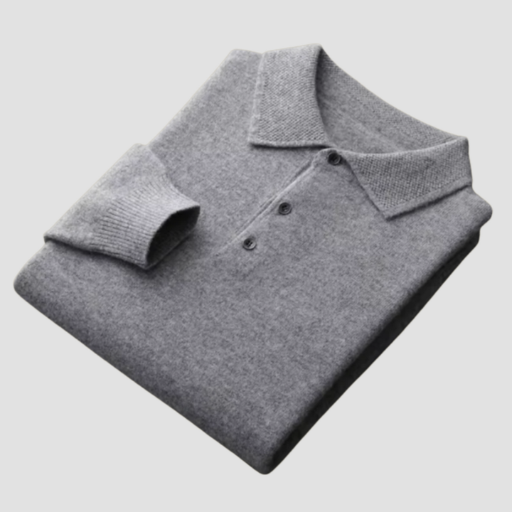 Men's Merino Wool Long Sleeve Polo Knit Sweater