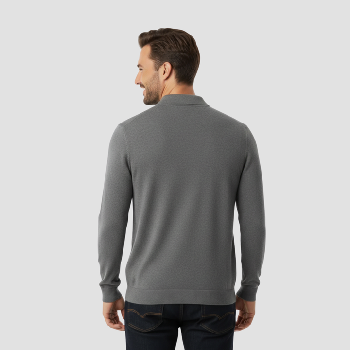 Men's Merino Wool Long Sleeve Polo Knit Sweater