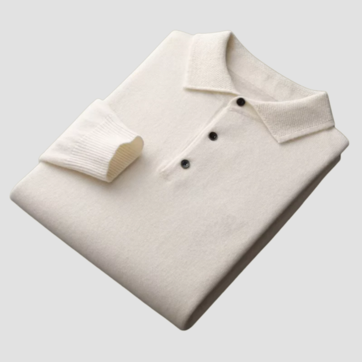 Men's Merino Wool Long Sleeve Polo Knit Sweater