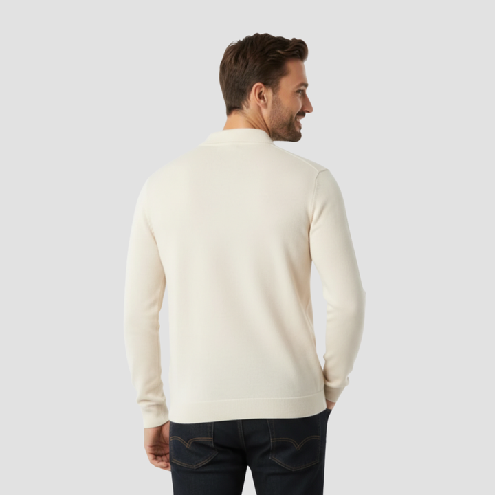 Men's Merino Wool Long Sleeve Polo Knit Sweater