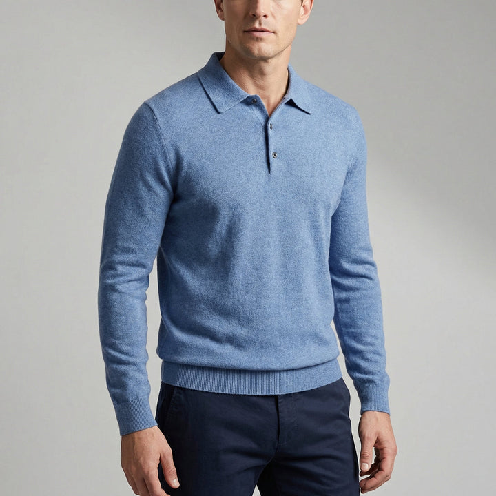 Men's Merino Wool Long Sleeve Polo Knit Sweater