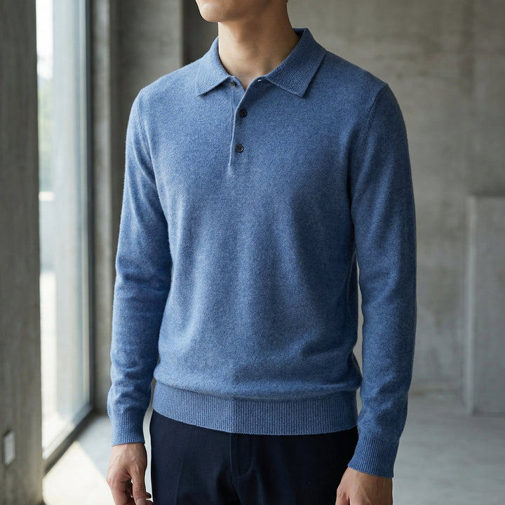 Men's Merino Wool Long Sleeve Polo Knit Sweater