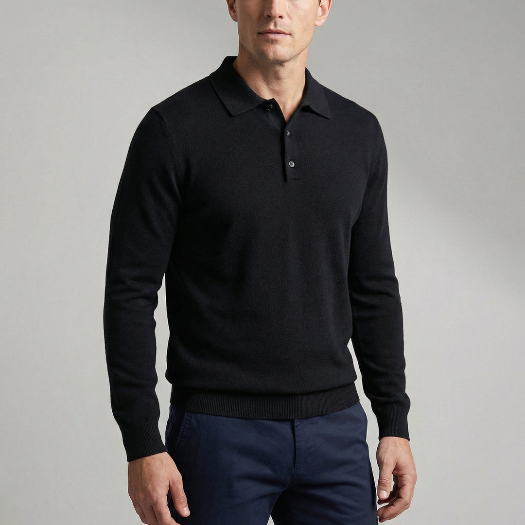 Men's Merino Wool Long Sleeve Polo Knit Sweater