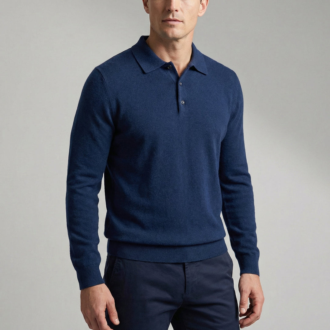 Men's Merino Wool Long Sleeve Polo Knit Sweater