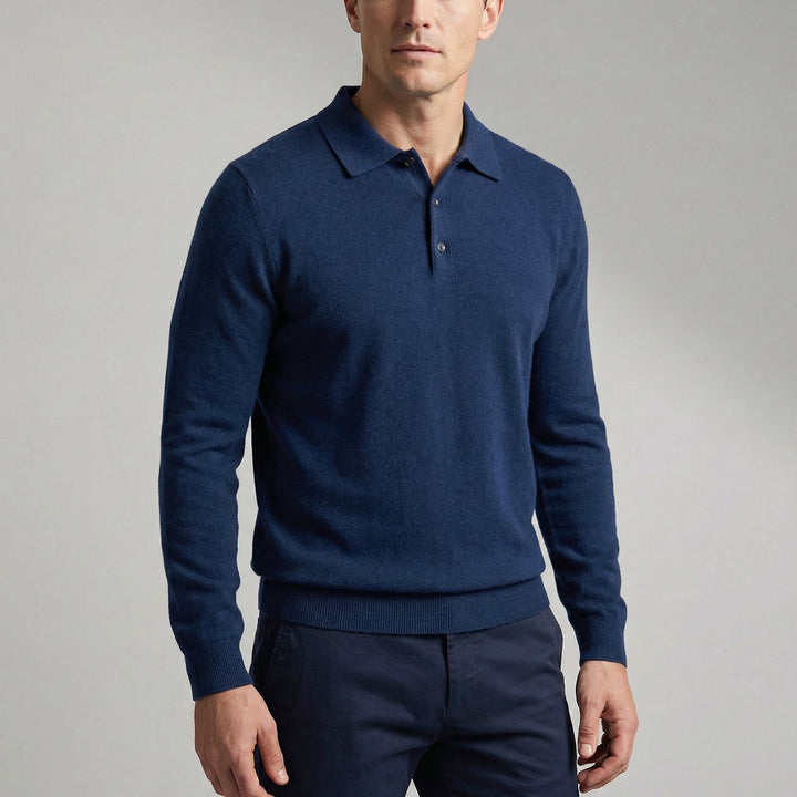 Men's Merino Wool Long Sleeve Polo Knit Sweater