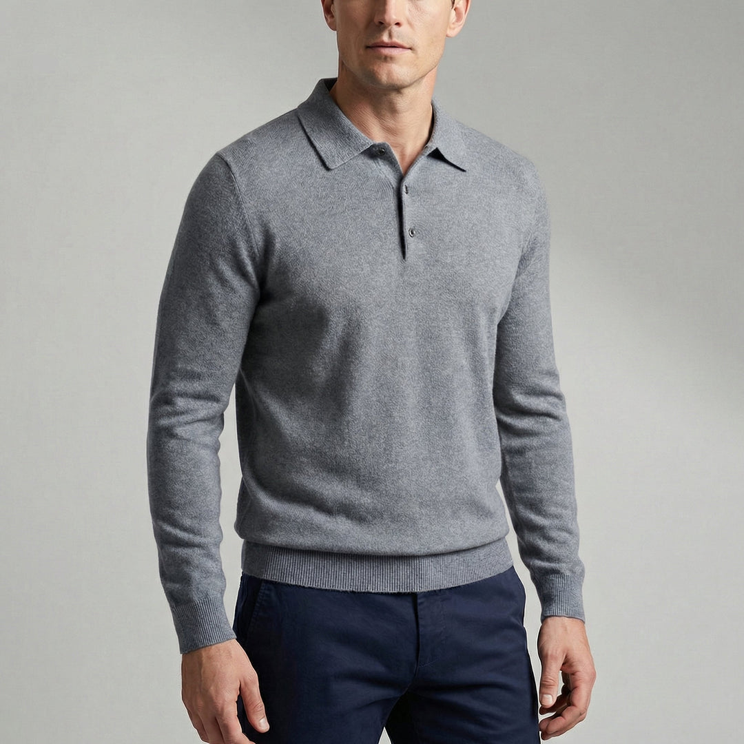 Men's Merino Wool Long Sleeve Polo Knit Sweater