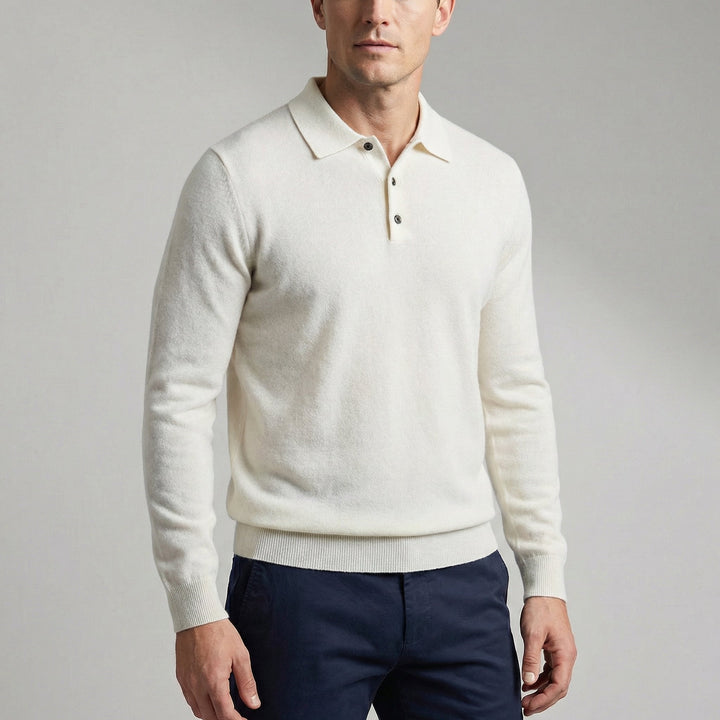 Men's Merino Wool Long Sleeve Polo Knit Sweater