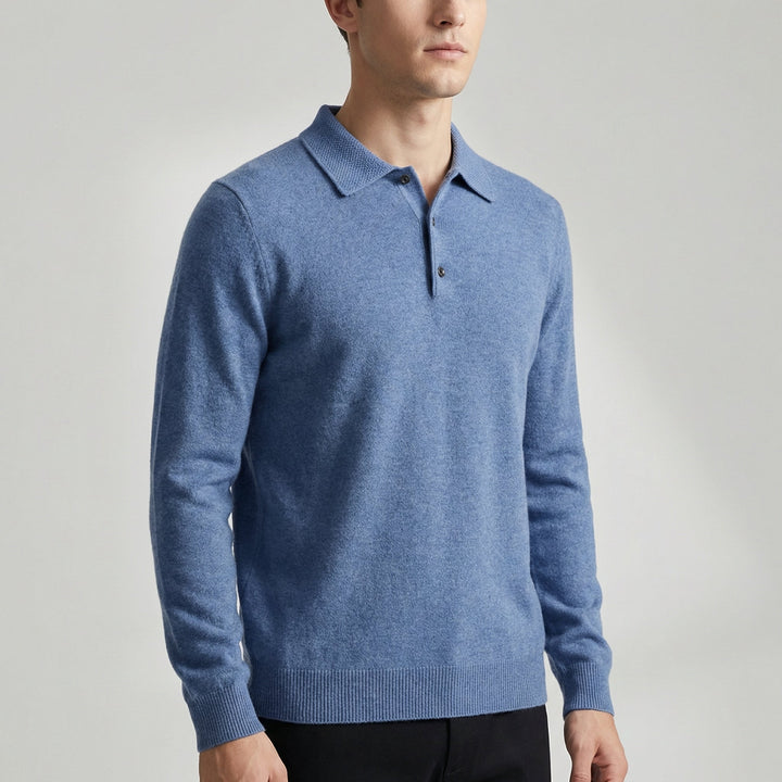 Men's Merino Wool Long Sleeve Polo Knit Sweater