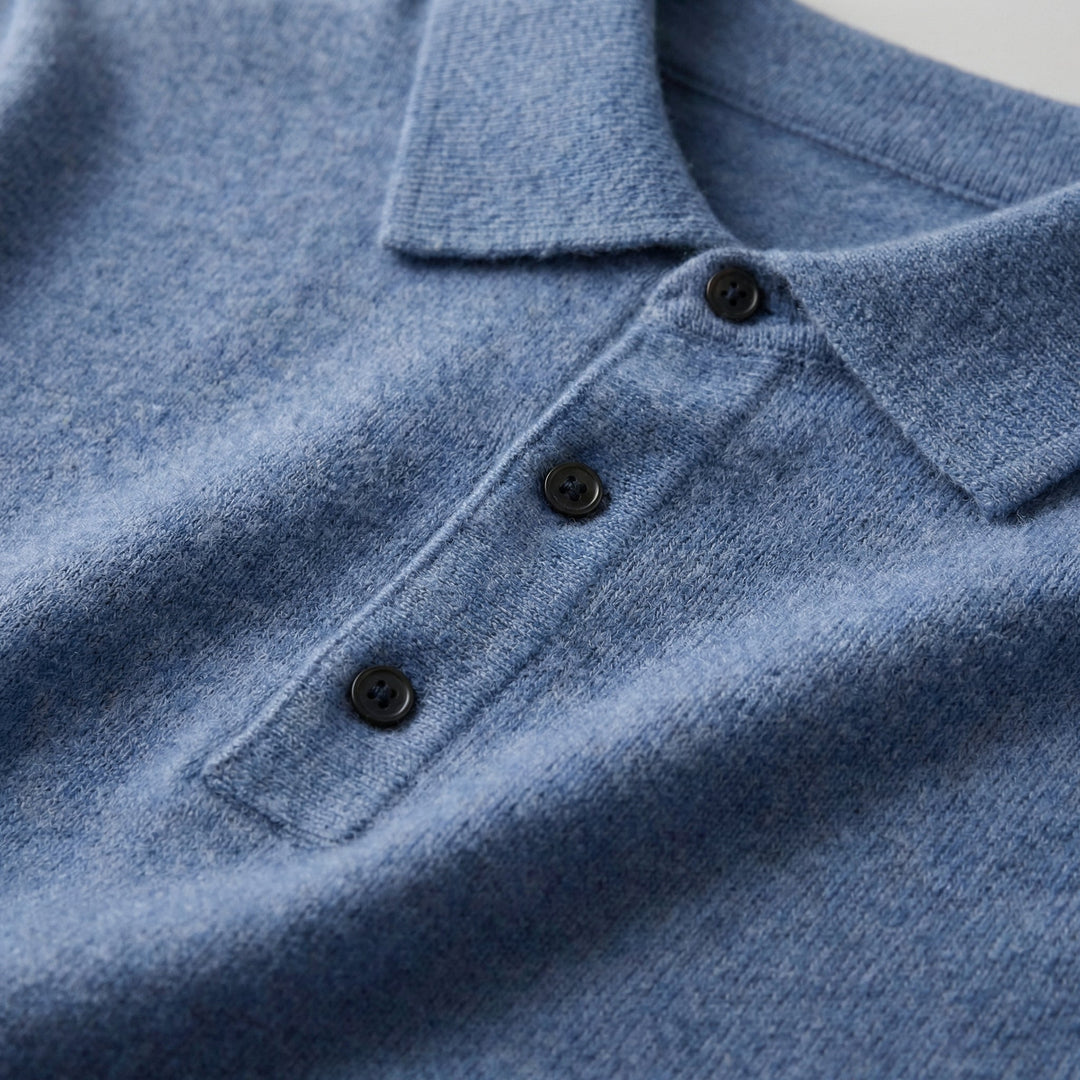 Men's Merino Wool Long Sleeve Polo Knit Sweater