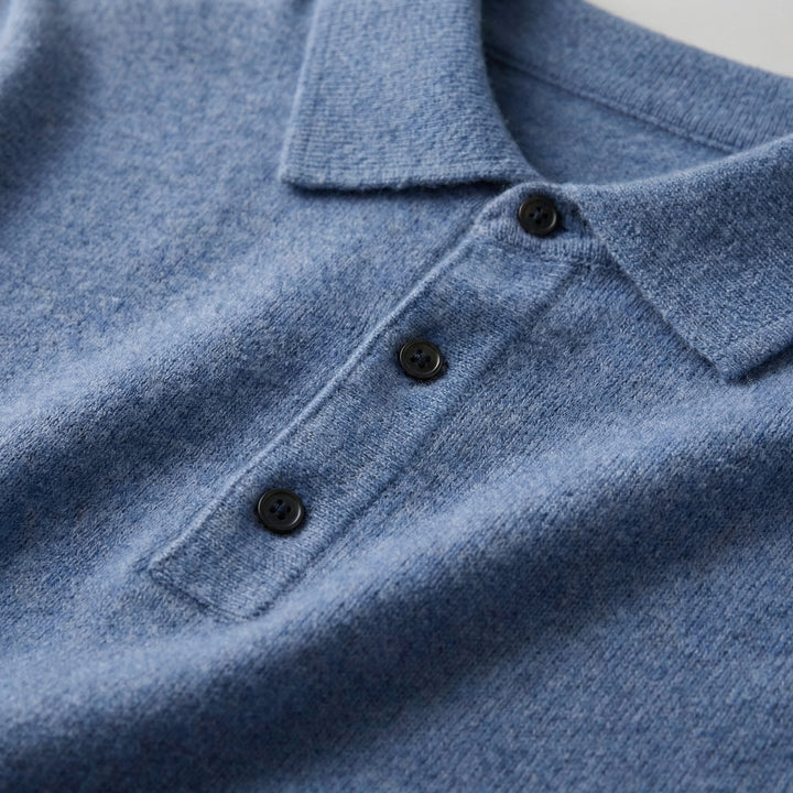 Men's Merino Wool Long Sleeve Polo Knit Sweater