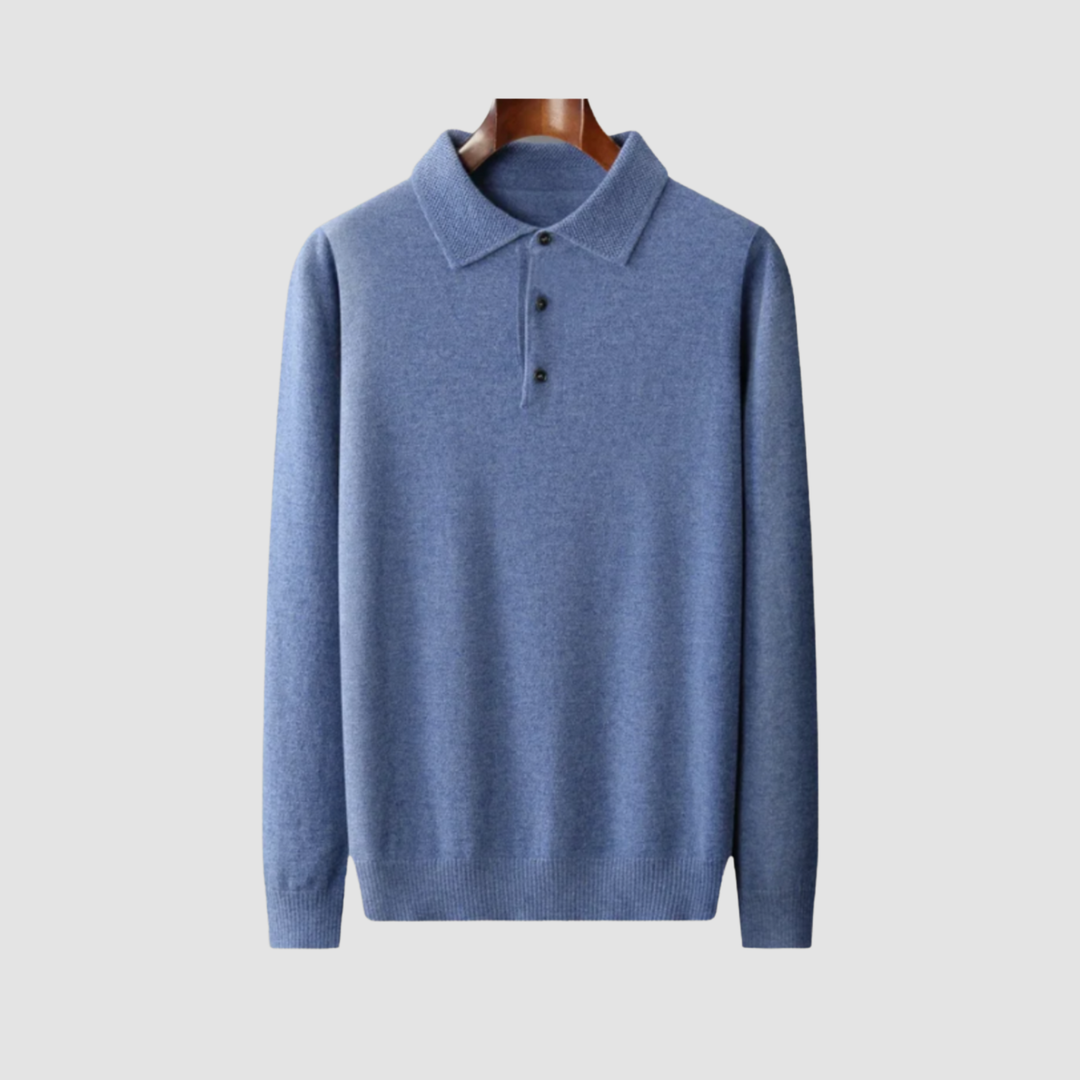 Men's Merino Wool Long Sleeve Polo Knit Sweater