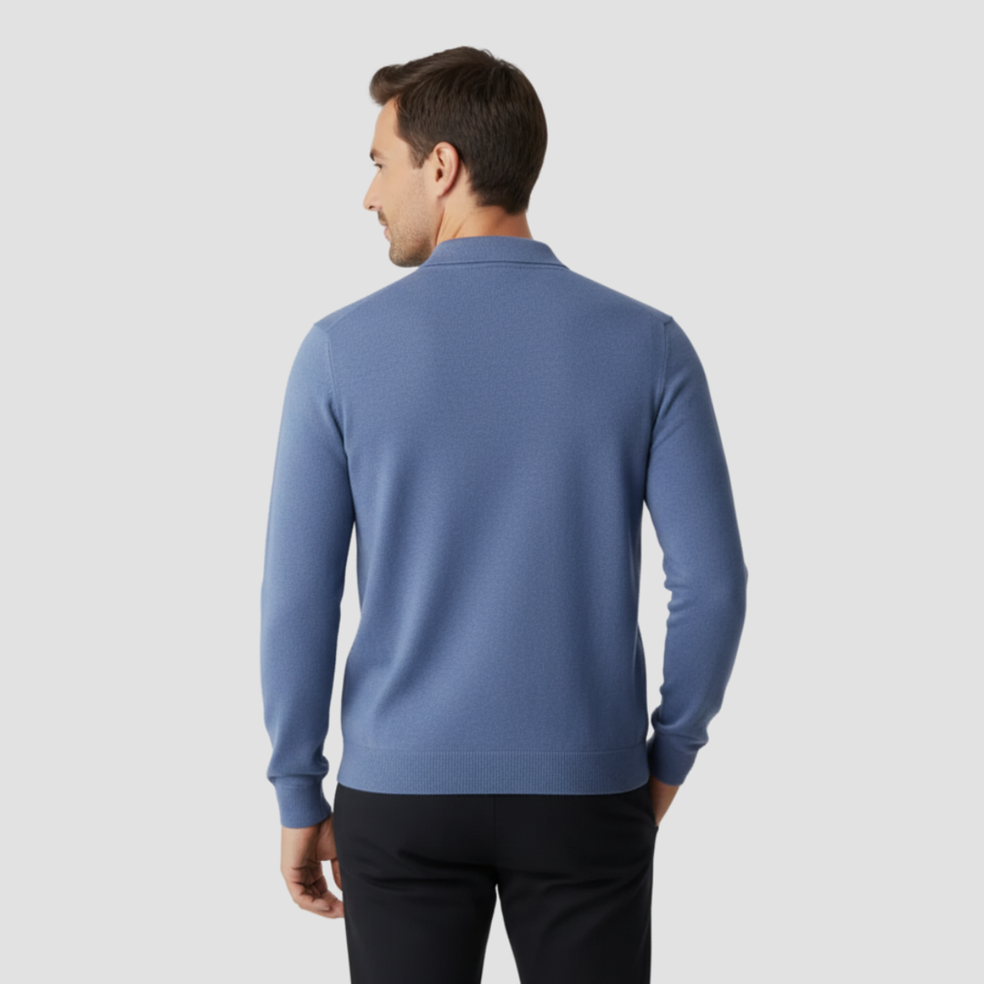 Men's Merino Wool Long Sleeve Polo Knit Sweater