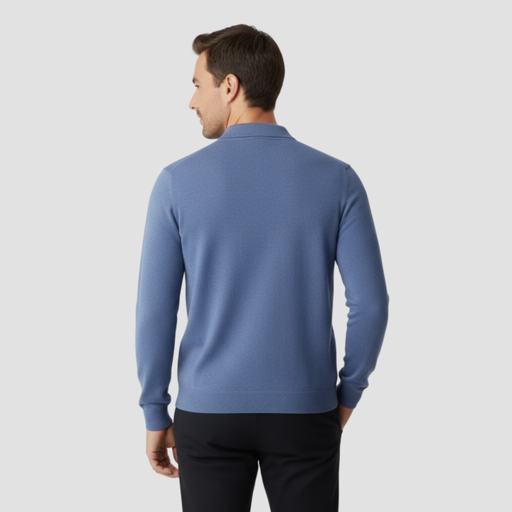 Men's Merino Wool Long Sleeve Polo Knit Sweater