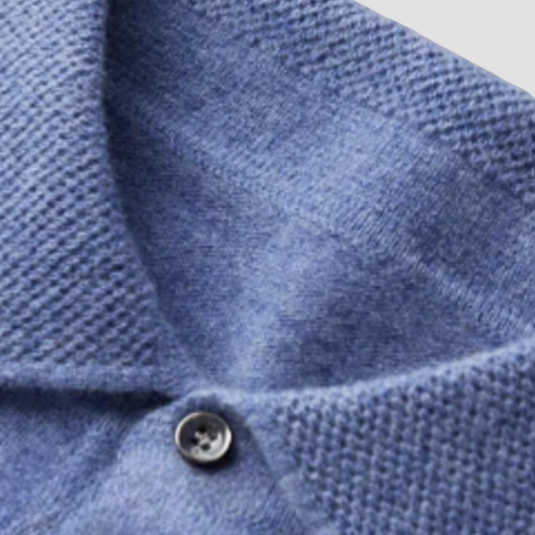 Men's Merino Wool Long Sleeve Polo Knit Sweater