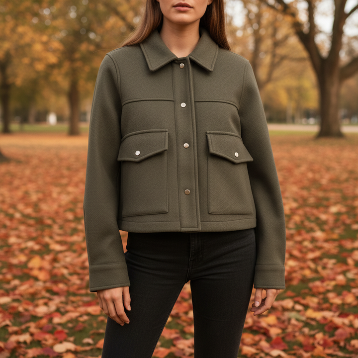 Women's Wool Bomber Jacket Cropped Shacket Coat