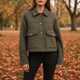 Women's Wool Bomber Jacket Cropped Shacket Coat