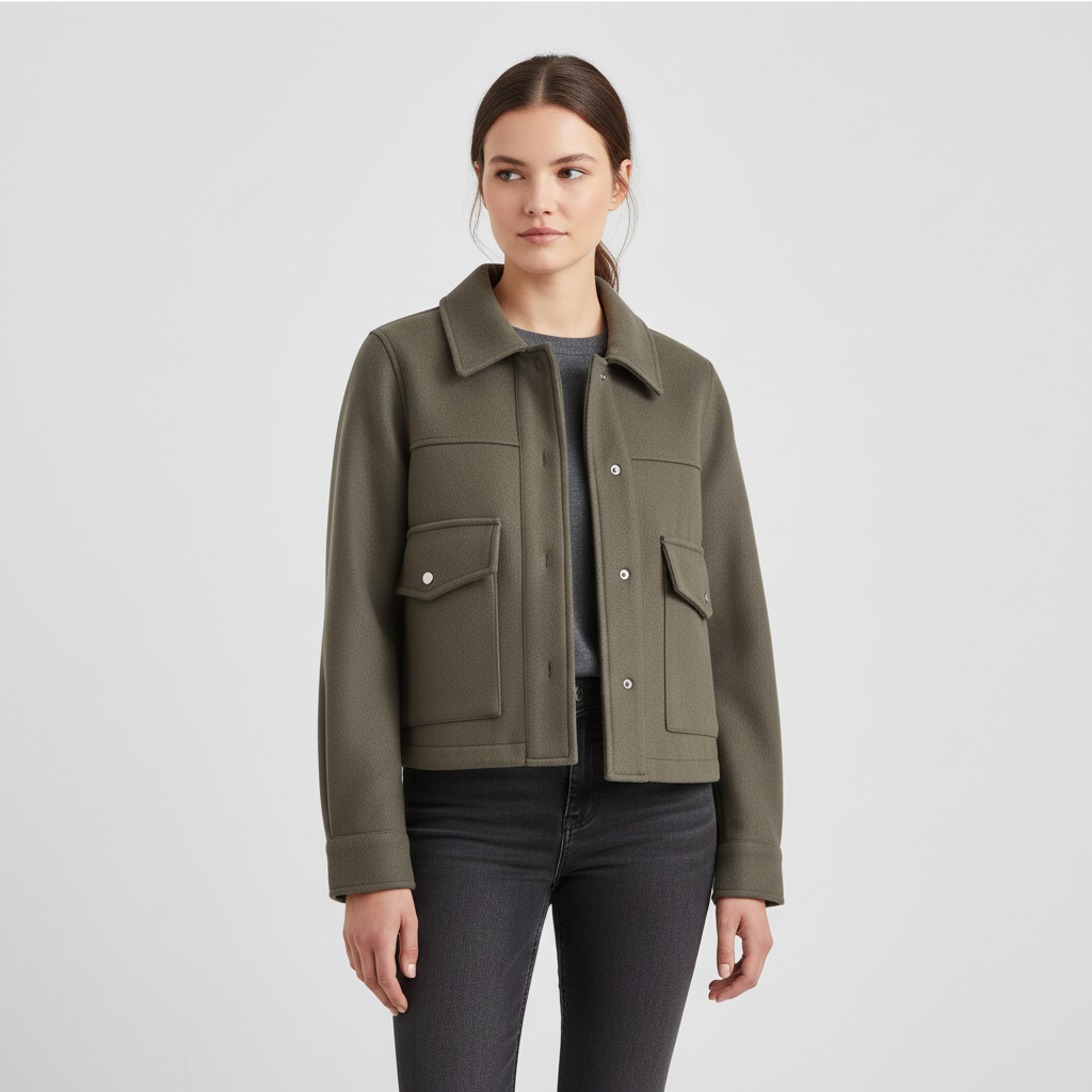 Women's Wool Bomber Jacket Cropped Shacket Coat