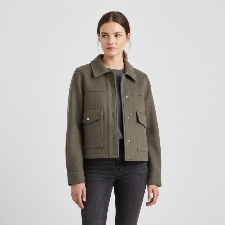 Women's Wool Bomber Jacket Cropped Shacket Coat