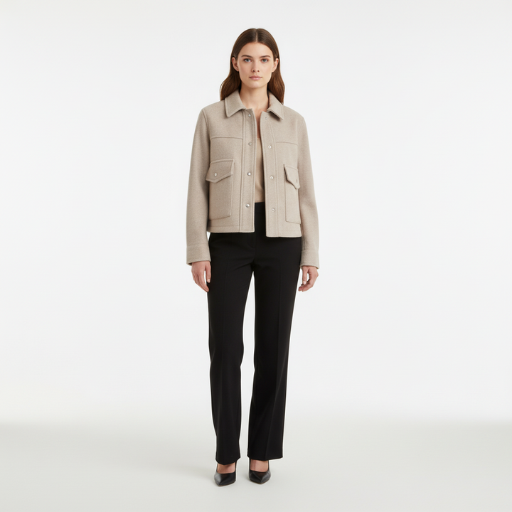 Women's Wool Bomber Jacket Cropped Shacket Coat