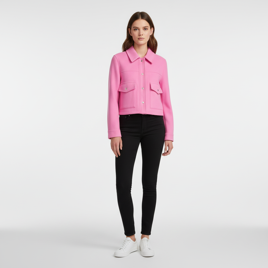 Women's Wool Bomber Jacket Cropped Shacket Coat