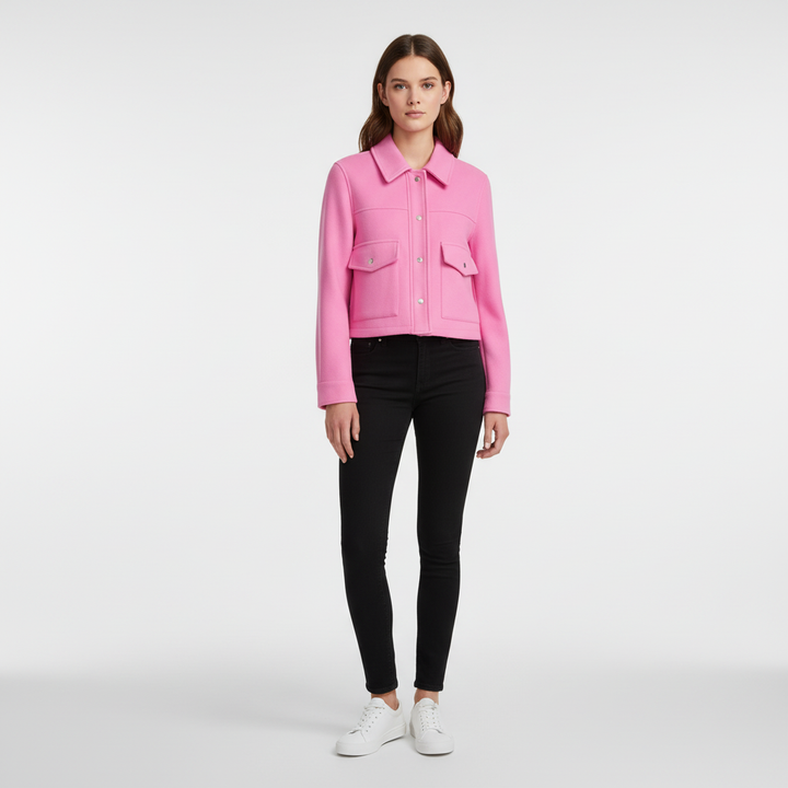 Women's Wool Bomber Jacket Cropped Shacket Coat