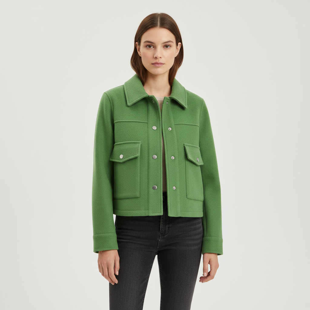 Women's Wool Bomber Jacket Cropped Shacket Coat