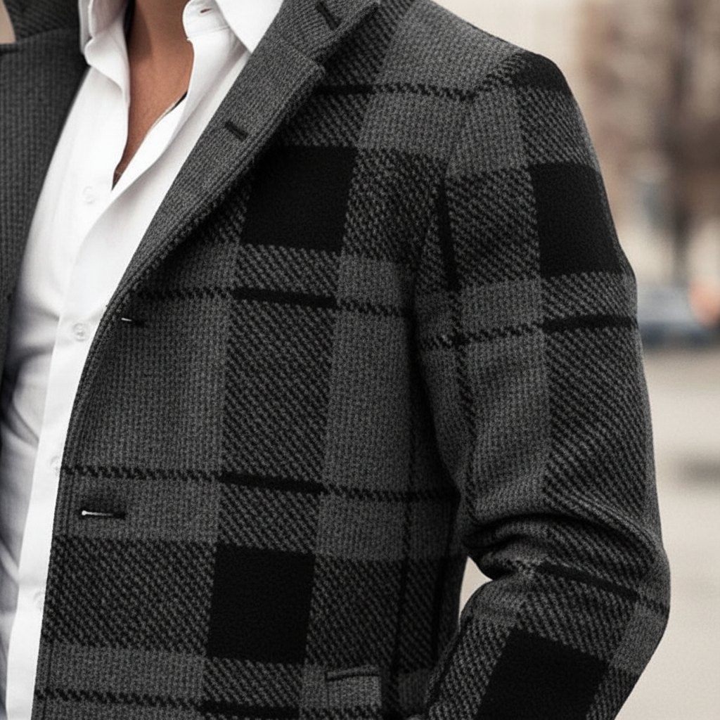 Men's Wool Overcoat Plaid Trench Jacket