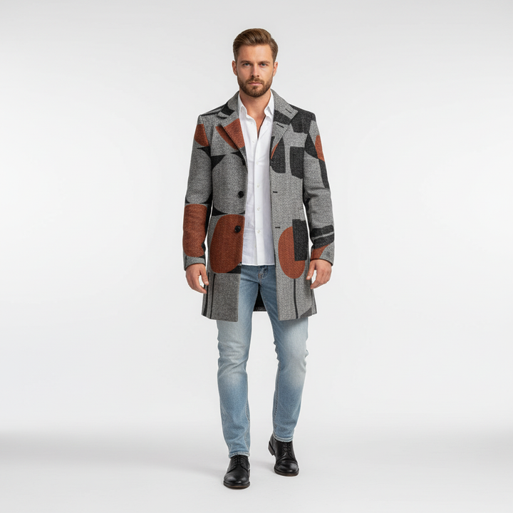 Men's Wool Overcoat Plaid Trench Jacket