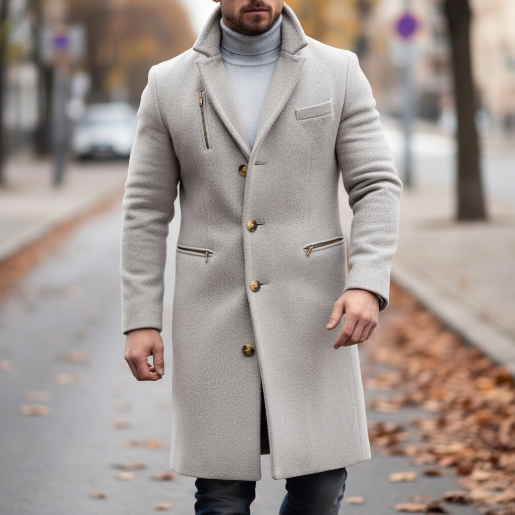 Men's Wool Blend Long Trench Overcoat