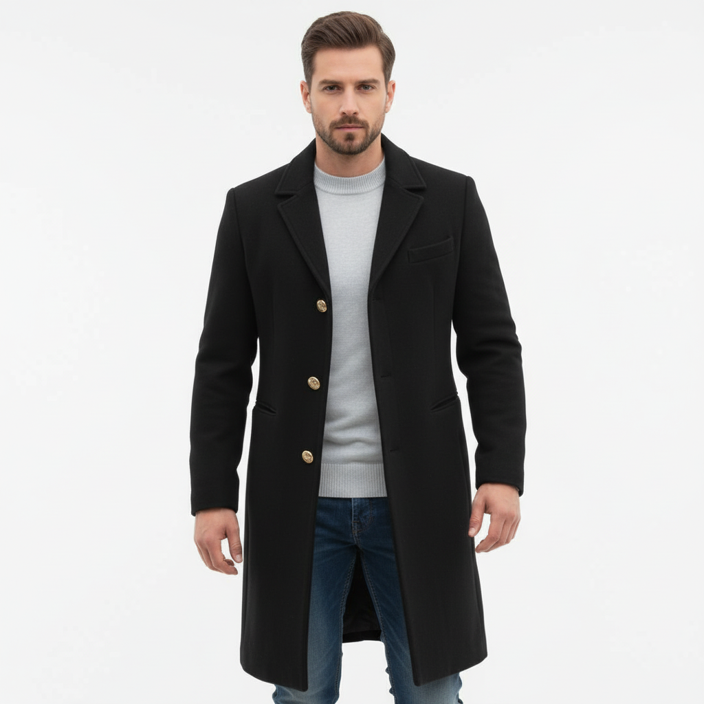 Men's Wool Blend Long Trench Overcoat