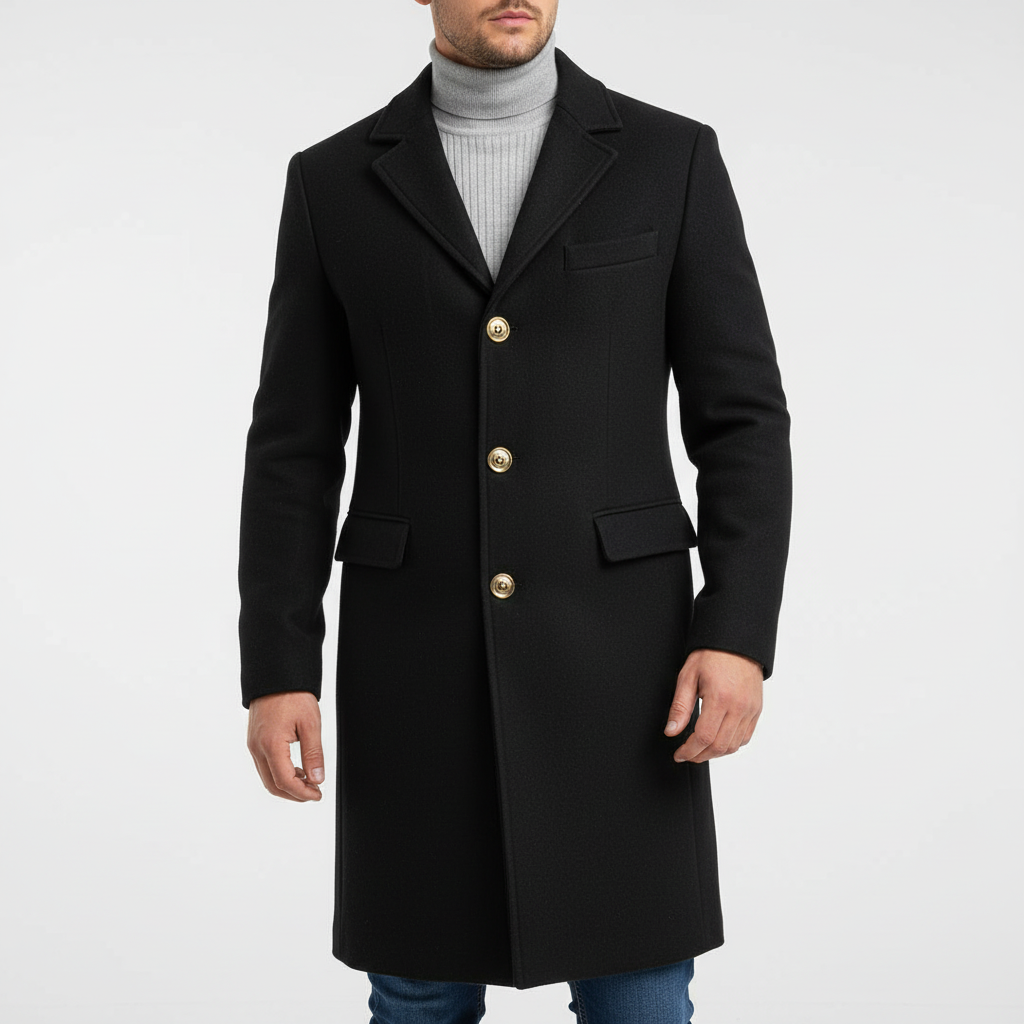 Men's Wool Blend Long Trench Overcoat