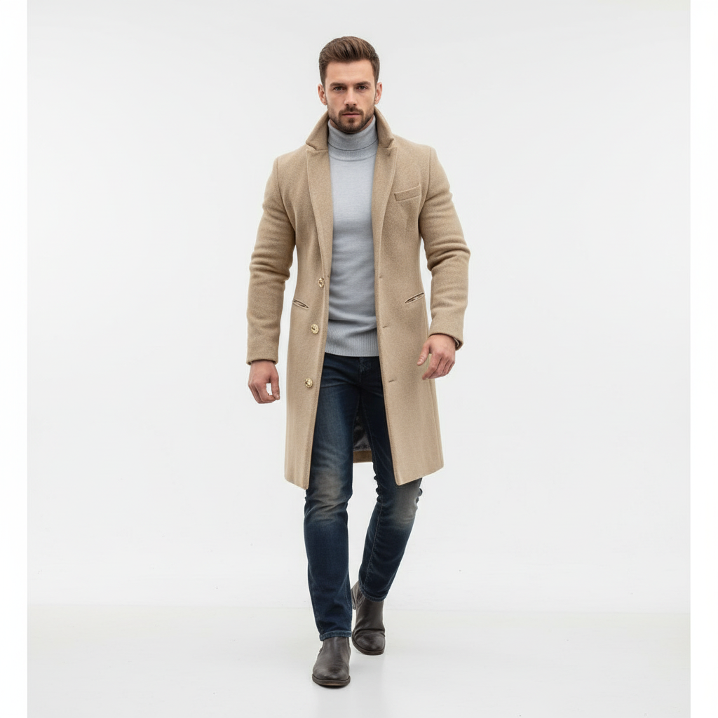Men's Wool Blend Long Trench Overcoat