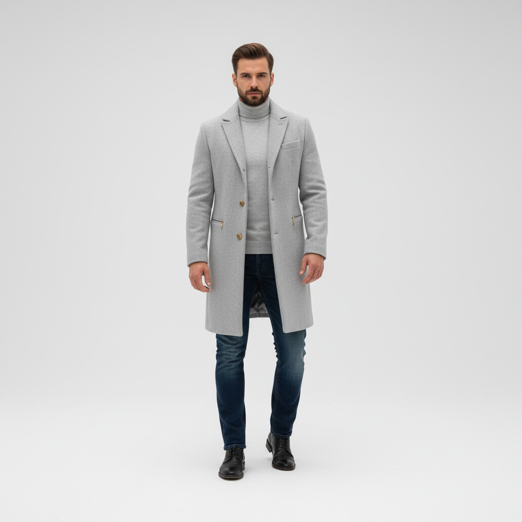 Men's Wool Blend Long Trench Overcoat