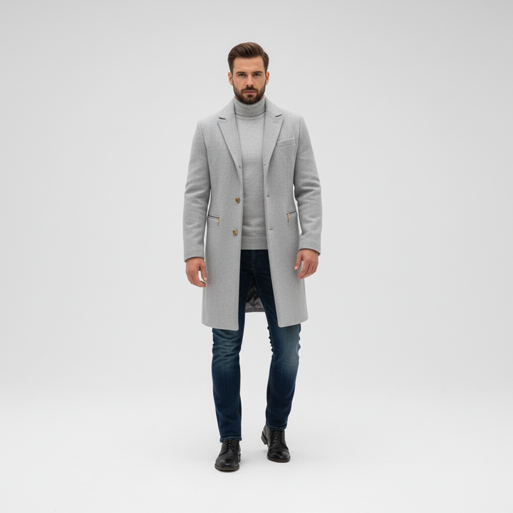 Men's Wool Blend Long Trench Overcoat