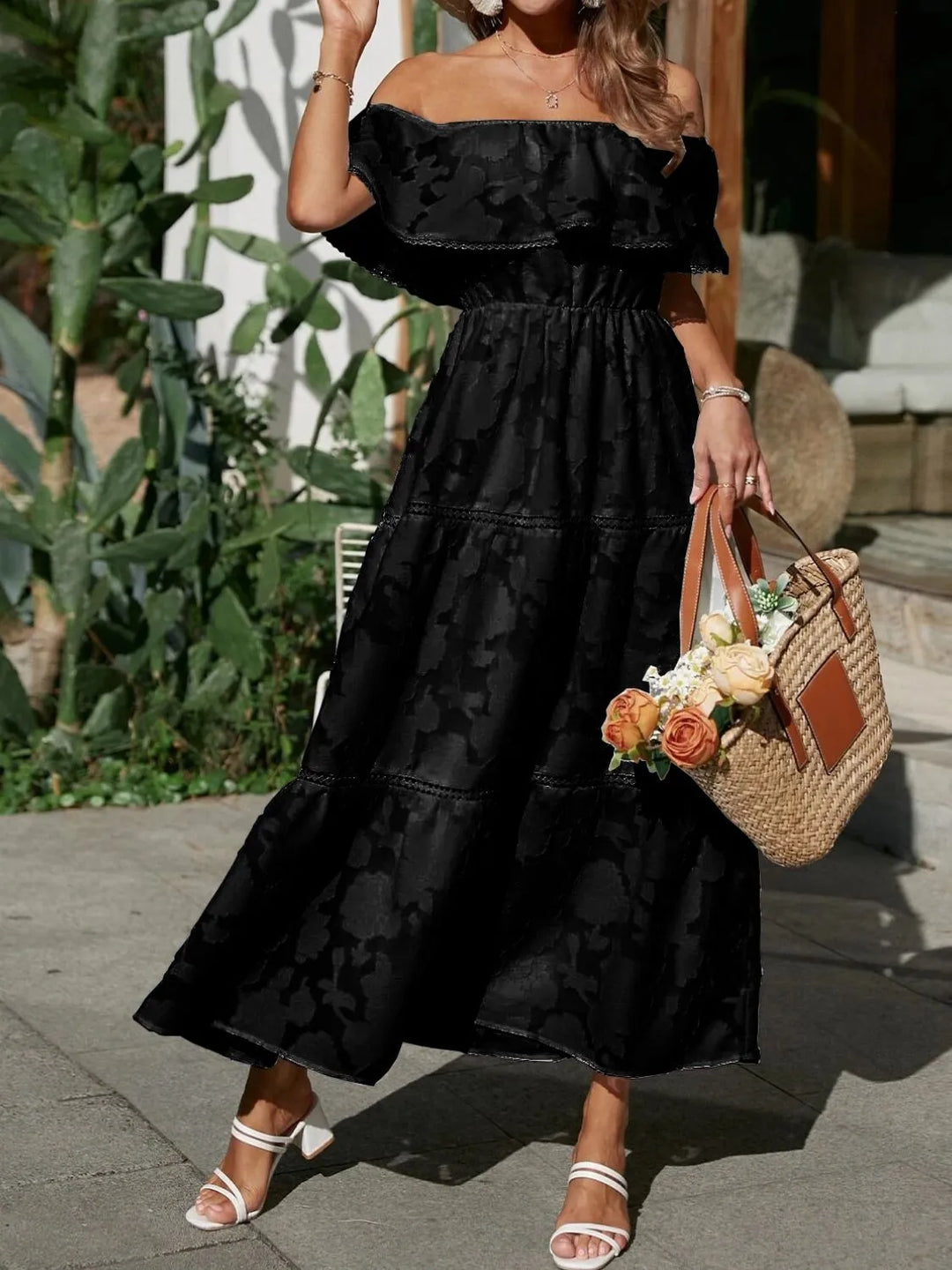 Off-Shoulder Ruched Midi Dress for Summer Wedding Guest