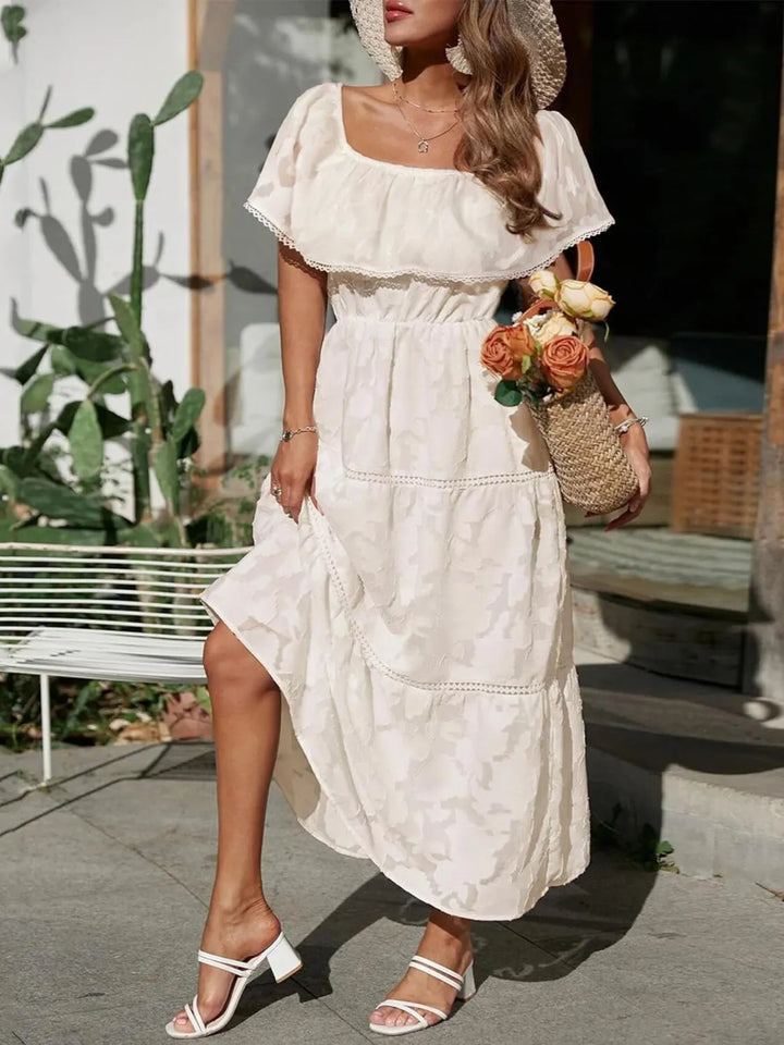 Off-Shoulder Ruched Midi Dress for Summer Wedding Guest