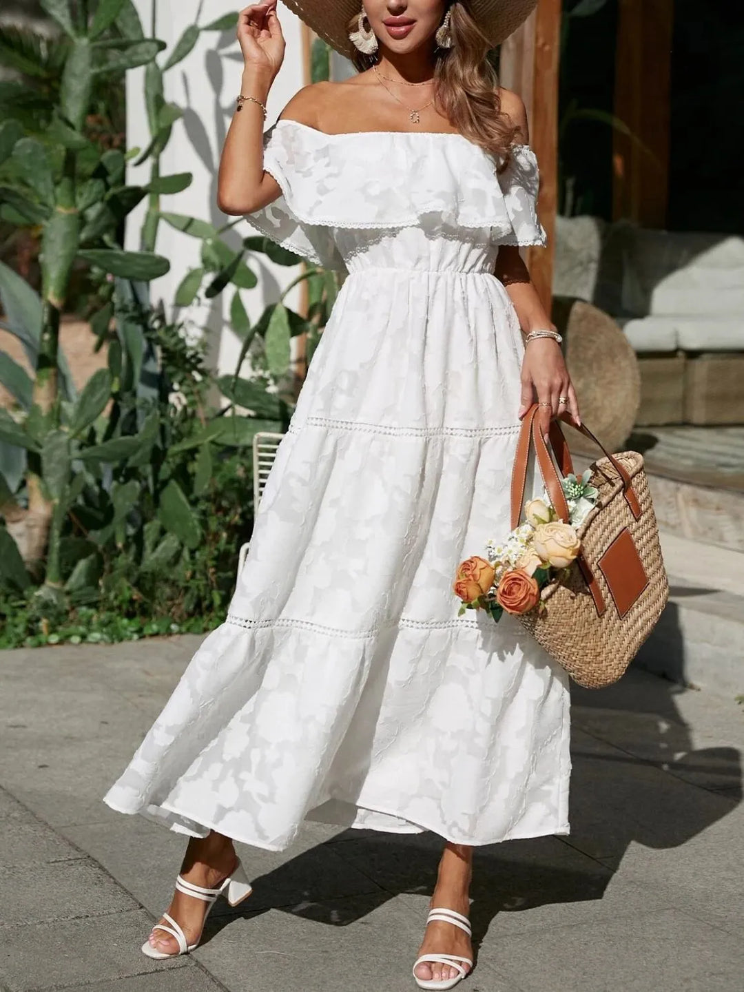 off shoulder summer wedding guest dress Leely Women Dusty Sage Applique Wedding Guest Dress with Slit Cold Shoulder A-Line Formal Dress with Ruffles