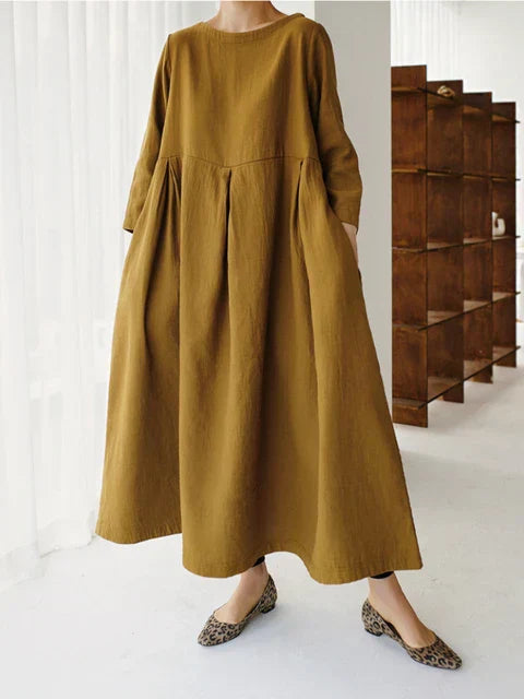 Women's Linen Maxi Dress Loose Fit Long Sleeve Kaftan Dress