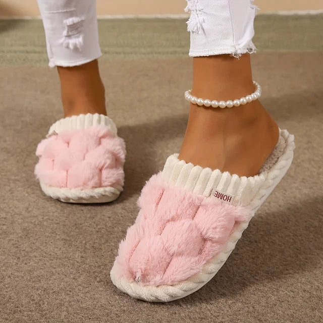 Women's Fleece Slippers Slip-On Knit House Shoes with Non-Slip Sole