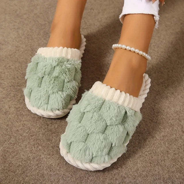 Women's Fleece Slippers Slip-On Knit House Shoes with Non-Slip Sole