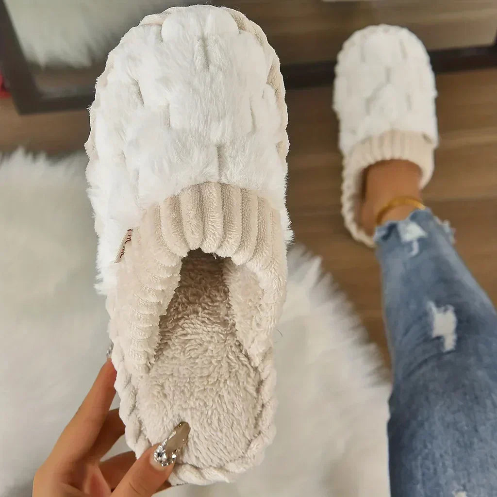 Women's Fleece Slippers Slip-On Knit House Shoes with Non-Slip Sole