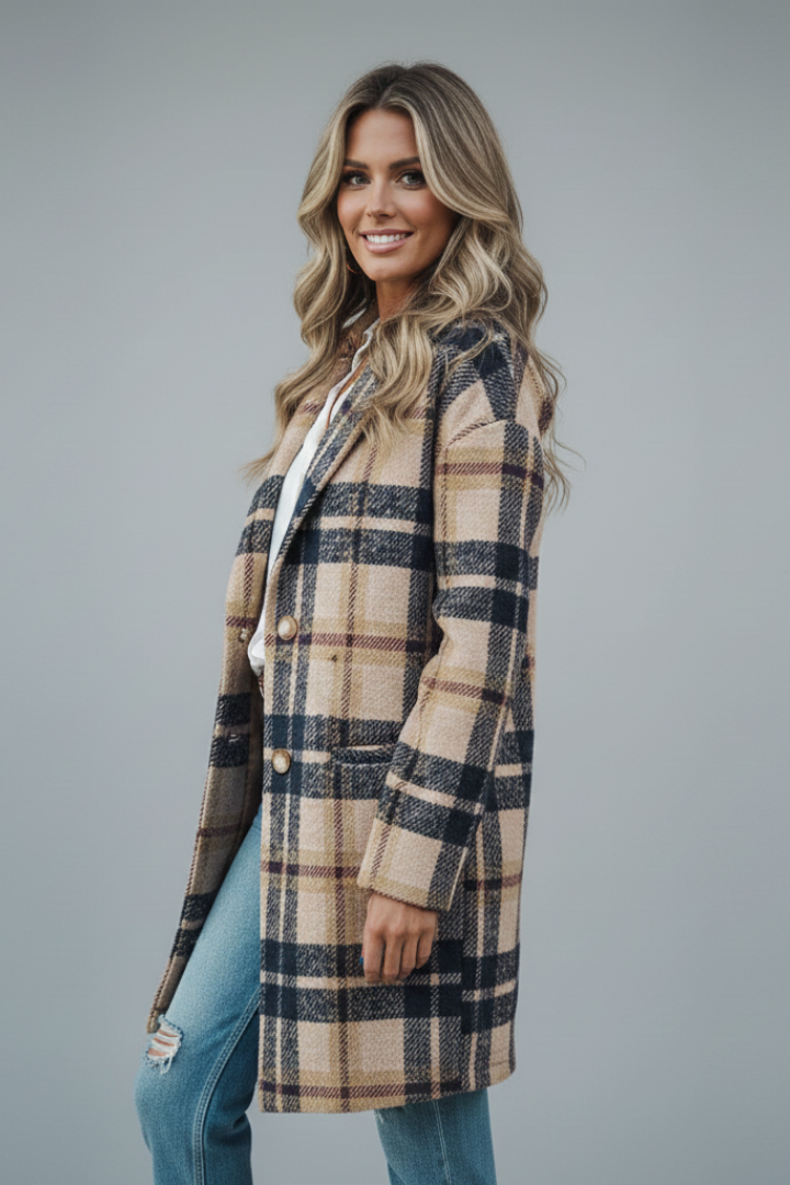 Women's Wool Mix Long-Coat Notched Lapel Button Front Coat