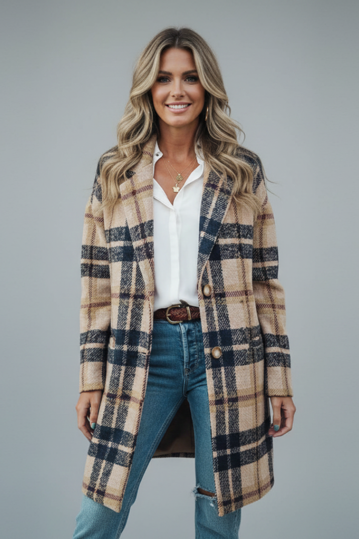 Women's Wool Mix Long-Coat Notched Lapel Button Front Coat