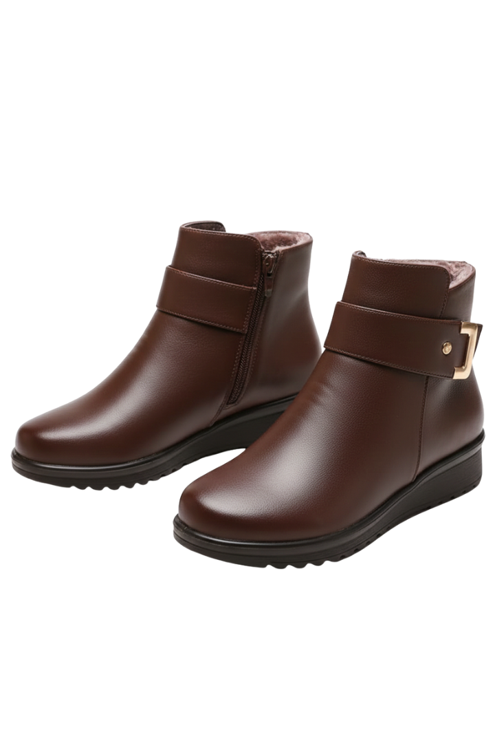 Bottines en cuir pour femmes, doublées en fausse fourrure, bottines chaudes