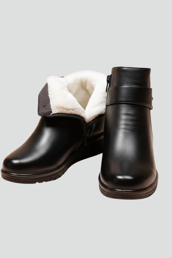 Bottines en cuir pour femmes, doublées en fausse fourrure, bottines chaudes