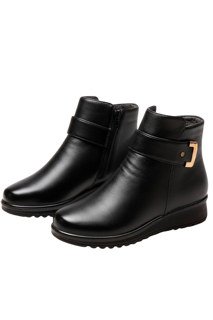 Bottines en cuir pour femmes, doublées en fausse fourrure, bottines chaudes