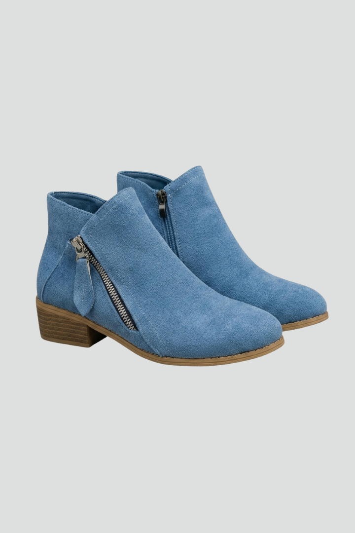 Bottes basses décontractées pour femmes en daim avec fermeture éclair latérale et petit talon
